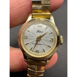 Vintage Basis Antimagnetic Aluminum Swiss Goldtone Textured Dial Women's WATCH